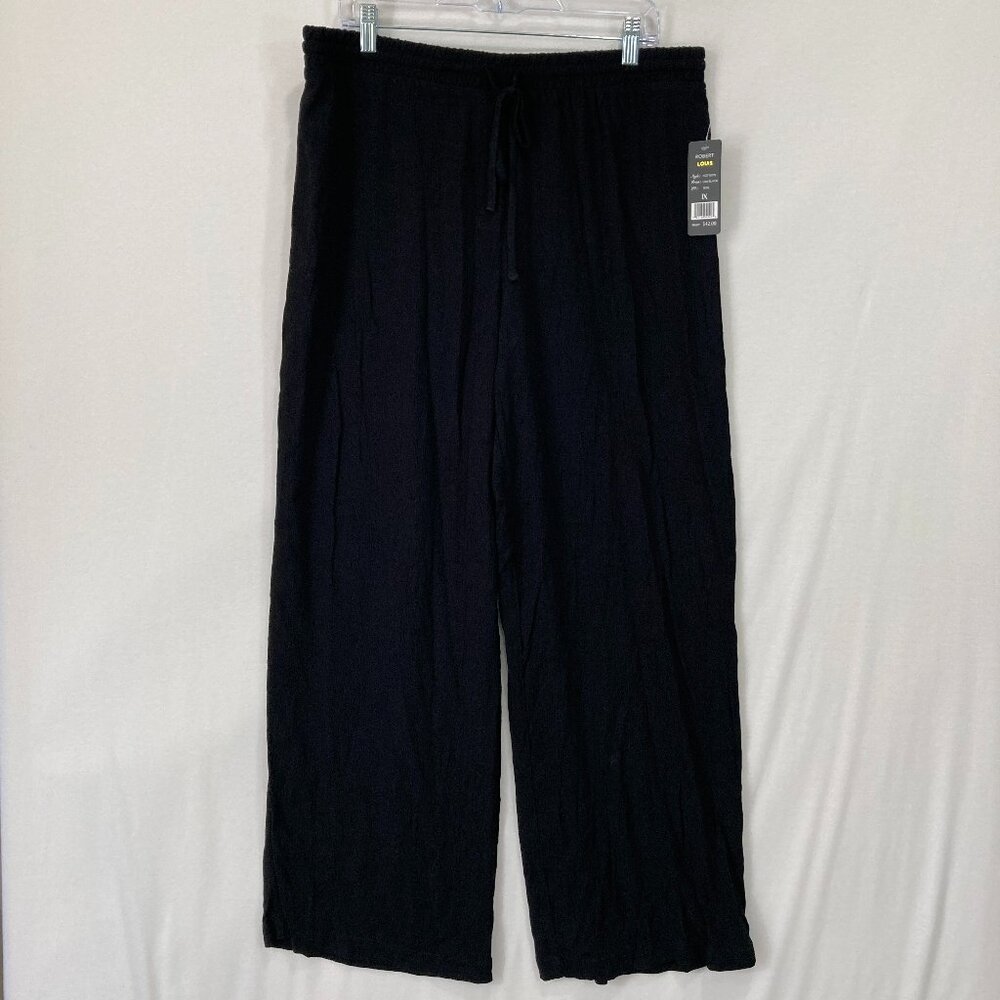 New Robert Louis Women’s 1X Black Wide Leg Pants Wrinkle Textured Pull On